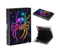 LROTFNGX RFID Credit Card Holder Protector Mini Metal Wallet Business Card Holder for Men Women Gift Box Package, Cosmic Spider Skull, 3.8" x 2.6" x 0.59", Minimalist
