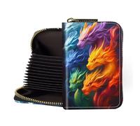 LROTFNGX Zipper Wallet Women, RFID Blocking Credit Card Wallet, Business Card Holder, Compact Small Wallet for Men Women Gift Box Package, Dragon Elemental Fire, 3.27" x 4.53" x 0.98", Minimalist