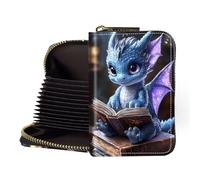 LROTFNGX Zipper Wallet Women, RFID Blocking Credit Card Wallet, Business Card Holder, Compact Small Wallet for Men Women Gift Box Package, Dragon Reading Book, 3.27" x 4.53" x 0.98", Minimalist
