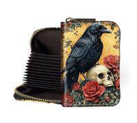 LROTFNGX Zipper Wallet Women, RFID Blocking Credit Card Wallet, Business Card Holder, Compact Small Wallet for Men Women Gift Box Package, Raven Skull Roses, 3.27" x 4.53" x 0.98", Minimalist