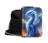 LROTFNGX Zipper Wallet Women, RFID Blocking Credit Card Wallet, Business Card Holder, Compact Small Wallet for Men Women Gift Box Package, Blue Dragon Fire, 3.27" x 4.53" x 0.98", Minimalist