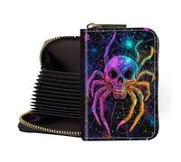 LROTFNGX Zipper Wallet Women, RFID Blocking Credit Card Wallet, Business Card Holder, Compact Small Wallet for Men Women Gift Box Package, Cosmic Spider Skull, 3.27" x 4.53" x 0.98", Minimalist
