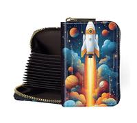 LROTFNGX Zipper Wallet Women, RFID Blocking Credit Card Wallet, Business Card Holder, Compact Small Wallet for Men Women Gift Box Package, Space Rocket Launch, 3.27" x 4.53" x 0.98", Minimalist