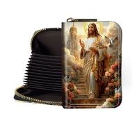 LROTFNGX Zipper Wallet Women, RFID Blocking Credit Card Wallet, Business Card Holder, Compact Small Wallet for Men Women Gift Box Package, Jesus Christ Rose Garden, 3.27" x 4.53" x 0.98", Minimalist