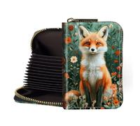 LROTFNGX Zipper Wallet Women, RFID Blocking Credit Card Wallet, Business Card Holder, Compact Small Wallet for Men Women Gift Box Package, Fox Floral Garden, 3.27" x 4.53" x 0.98", Minimalist