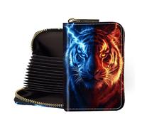 LROTFNGX Zipper Wallet Women, RFID Blocking Credit Card Wallet, Business Card Holder, Compact Small Wallet for Men Women Gift Box Package, Electric Tiger Fire, 3.27" x 4.53" x 0.98", Minimalist