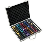 Lrowvenu Chakra Tuning Fork Set for Healing, 7 Chakra and 1 Soul Purpose Weighted Colorful Solfeggio Tuning Forks, with Tuning Fork Activator, Rubber Mallet, Base, and Exquisite Aluminum Box
