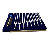 Lrowvenu Tuning Fork for Healing Chakra Set, 7 Chakra+1 Soul Purpose Weighted with Silicone Hammer, Cleaning Cloth, bag, Aluminum Alloy Professional Instrument, Long Silver