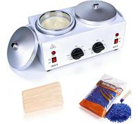 Lrqmte Double Hot Wax Pot, 1000ml Wax Pots for Waxing Professional with 10 Wood Spatulas, Temperature Control Waxing Machine for Hair Removal with Beads for Bikini, Face, Eyebrow