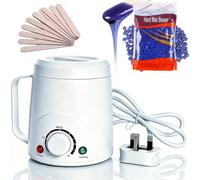 Lrqmte Hot Waxing Kit for Women, Mini Wax Pot for Men, 200ml Adjustable Wax Machine, with 100g Hard Wax Beads & 10 Spatulas, Painless Home Hair Removal for Bikini, Face, Legs (White)