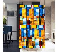 LRQY Window Film Stained Glass, Privacy Frosted Window Sticker, Anti-UV Static Cling Non-Adhesive Film Home Decoration, Geometric Patterns,2,60x120cm(24x47inch)