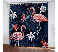 LRRSHOP Navy Blue Eyelet Blackout, Blackout Curtains 3D Printing Pink Animal Flamingo Pattern Sound Insulation Curtain for Living Room Bedroom Nursery Room Decor for Kids Boys Teens 66x84 inch