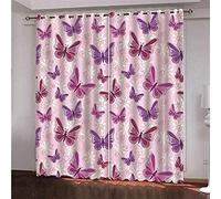 LRRSHOP Pink Blackout Curtains, 3D Printing Butterfly Pattern Pattern Insulated Eyelet Curtains 66x72 inch Pencil Pleat Curtains for Living Room Bedroom Children's Room Window Decoration - 2 Panels