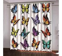 LRRSHOP White Insulated Curtains, 3D Printing Colored Butterfly Pattern Blackout Eyelet Curtains 45x54 inch Pencil Pleat Curtains for Living Room Bedroom Children's Room Window Decoration - 2 Panels