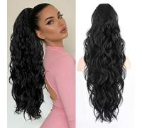 LRSICAL Ponytail Extension, Claw Clip Ponytail Extension Long Wave Black Ponytail Extensions for Women Fluffy Natural Synthetic 26 Inch Hairpiece for Daily Use