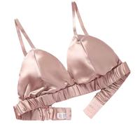 LRSSMB Double Sided Silk Bra Smooth Satin Mulberry Silk Bra For Women Wireless Bras Triangle Bralette Tops Daily Unpadded Cup(Dark skin,S)