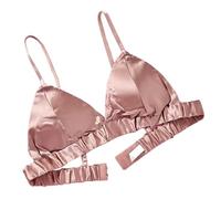 LRSSMB Double Sided Silk Bra Smooth Satin Mulberry Silk Bra For Women Wireless Bras Triangle Bralette Tops Daily Unpadded Cup(Bean paste,L)