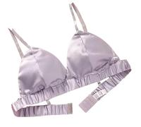 LRSSMB Double Sided Silk Bra Smooth Satin Mulberry Silk Bra For Women Wireless Bras Triangle Bralette Tops Daily Unpadded Cup(Purple,XL)