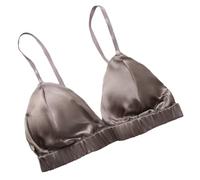 LRSSMB Double Sided Silk Bra Smooth Satin Mulberry Silk Bra For Women Wireless Bras Triangle Bralette Tops Daily Unpadded Cup(Grey,XL)