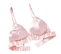 LRSSMB Double Sided Silk Bra Smooth Satin Mulberry Silk Bra For Women Wireless Bras Triangle Bralette Tops Daily Unpadded Cup(Pink,L)