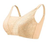 LRSSMB Lace Mastectomy Bra With Pockets For Breast Forms Post Surgery Women's Plus Size Wireless Double Support Bralette(Skin,XXL)