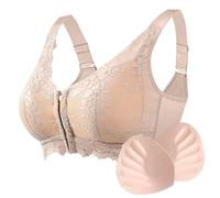 LRSSMB Magnetic Front Closure Post Surgery Mastectomy Bra With Breast Prosthesis Pads Pockets Massage Support Wireless Bralette(Skin,L)