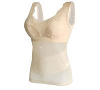 LRSSMB Women's 2 in 1 Postoperative Camisole with Built-in Bra Cup Padded Mastectomy Pocket Tank Top Undershirt Shapewear(Beige,L)