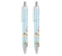Lrtyuasq Cute Capybaras Beach Time Black Retractable Ballpoint Pen 0.5mm Fine Point Work Pen Quick Dry Smooth Write Pens