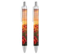 Lrtyuasq Poppy Field at Sunset Roller Pens Black Ballpoint Pens Retractable Journaling Pen Work Pens for Office Supplies