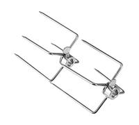 Lrtzizy 2Pcs BBQ Rotisserie Meat Forks Clamp Grill Meatpicks Stainless Steel Barbecue Skewer