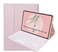 Lrufodya CandyColor Keyboard Case for Samsung Galaxy Tab A7 Lite 8.7" 2021 Case, Detachable Round Keys Wireless BT Keyboard (USB C Port) Stylish Candy Tones for Model T220 T225 T227 (Pink)