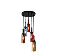 LRUII Glass Bottle Chandelier, Colored Wine Bottle Chandelier 5-Light Creative Retro Industrial Ceiling Chandelier Glass Pendant Lighting E27 for Cafe Restaurant Kitchen Dining Bar (Round 5-Light)