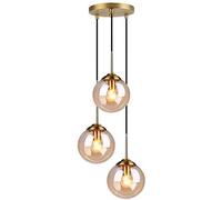 LRUII Vintage Glass Pendant Light, Adjustable Cord Wire Hanging Lamp Cluster Chandelier with Globe Clear Glass Shade, Indoor Modern Ceiling Light Fixtures for Kitchen Living Room (Amber Round)