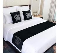 LRUPVEG Bed Runner For Foot Of Bed, European Style Precision Velvet Crown Hot Diamond Bed Flag Hotel Bedroom Bed End Scarf Towel Bed Cover(Black,45 * 45cm pillowcases)