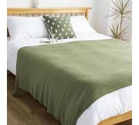 LRUPVEG Solid Bed Runner With Tassel, Green Knitted Throw Blanket For Sofa And Nap Soft Cotton Reversible Single Bed End Scarf Decorative Arm Chair Settee Cover(A-Green,80 * 230cm for 180cm bed)