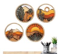 Lruvaqi Boho Wall Art For Living Room - Modern Boho Wall Decor | 4X Round Wooden Frames Geometric Rustic Art For Farmhouse Entryway Hallway Fireplace Windowsill Porch Balcony Gallery Bookshelf