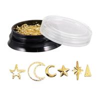 LRXIYODE 1 Box Gold Alloy Star Moon Nail Charms for Manicure Nail Art Decoration with Glitter Sequins Suitable for Polish Gel Soak Off and Crafting