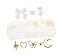 LRXIYODE 1 Box Nail Charms Assorted Box with Pearl Studs and Bow Decorations Versatile Nail Art Supplies and Charms Bulk for Elegant Designs