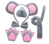 LRXIYODE 1 Set Animal Mouse Costume Accessories Set Kit with Ears Headband Tail Bowtie Gloves for Fancy Dress Halloween Carnival Parties