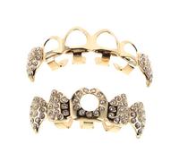 LRXIYODE 1 Set Hip Hop Style Vampire Fang Gold Teeth Grills Decorative Rhinestone Hollow Tooth Caps for Halloween Cosplay Comfortable Fit Compatibility Spooky Decoration