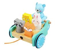 LRXIYODE 1 Set Wooden Animal Trailer Cart Educational Push Along for Years Lovely Design for Cognitive Development and Hand Eye Coordination for Preschoolers