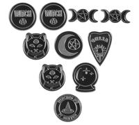 LRXIYODE 10pcs Black Alloy Punk Brooch Set with Witch Hat Coffin and Spellbook Elements, DIY Clothes Pins for Gothic Jewelry Accessories and Costume Decoration Random Style