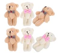 LRXIYODE 10pcs Mini Bear Plush Dolls with Checkered Bow Ties Tiny Soft Stuffed Animal Pendants for DIY Accessories Portable Cute Bear Bouquet Materials Adorable Gift for Party and Craft Use