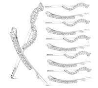 LRXIYODE 12 Pcs Silver Rhinestones Bobby Pins Hair Clips Metal Single Row Curved Hair Grips for Women Decorative for Curls and Everyday Styles