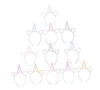 LRXIYODE 12pcs Glitter Unicorn Horn Headbands with Plastic Sparkly Horns and Ears Colorful Painted Carnival Hairbands for Birthday Cosplay Holiday Party Decorations