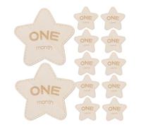 LRXIYODE 12pcs Star Shaped Wooden Cards for Newborn Photography Double-Sided Monthly Keepsake Discs Unique Gender Neutral Announcement Sign for Parents