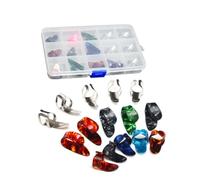 LRXIYODE 15pcs Guitar Thumb Finger Picks Set with Celluloid Fingerpicks and Stainless Steel Picks, Includes 15-grid Storage Box, Suitable for Acoustic Guitar Fingerstyle and Banjo Players Random Color