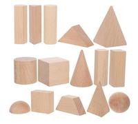 LRXIYODE 15pcs Wooden Geometric Blocks Set, Natural Beech Wood Cubes Educational for Preschool Stacking, Sorting, and Early Math Learning