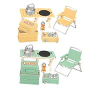 LRXIYODE 16pcs Miniature Camping Playset with Folding Chairs and Picnic Table Realistic Dollhouse Furniture Accessories for Outdoor Pretend Play Portable Camping Set Green and Yellow