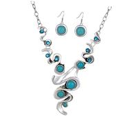 LRXIYODE 1Set Bohemian Style Turquoise Jewelry Retro Necklace and Earrings for Women for Weddings Anniversaries Parties and Celebrations Design and Unique Vintage